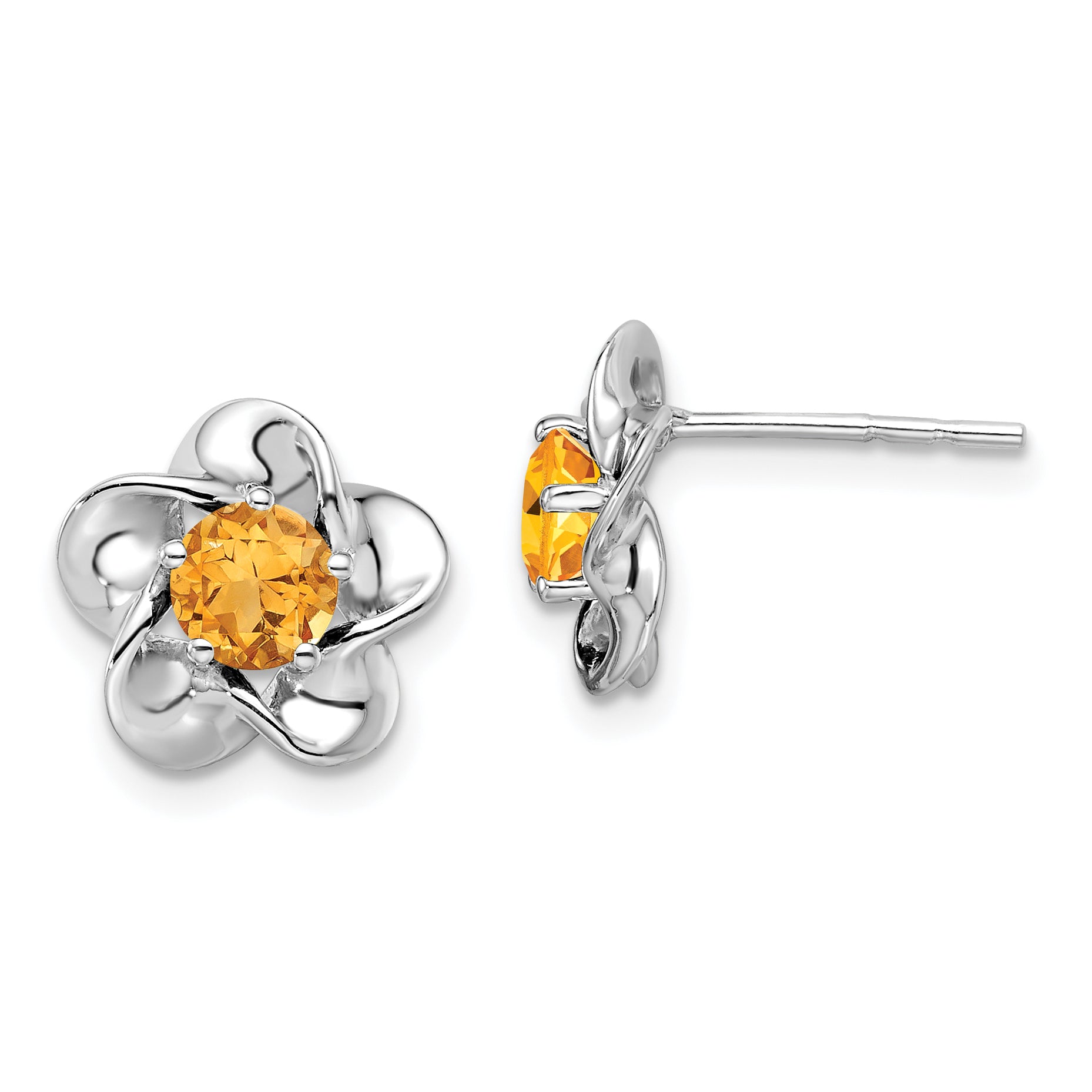 Sterling Silver Rhodium-plated Floral Citrine Post Earrings Main image