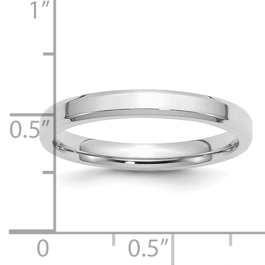 Sterling Silver Rhodium-plated 3mm Bevel Edge Band