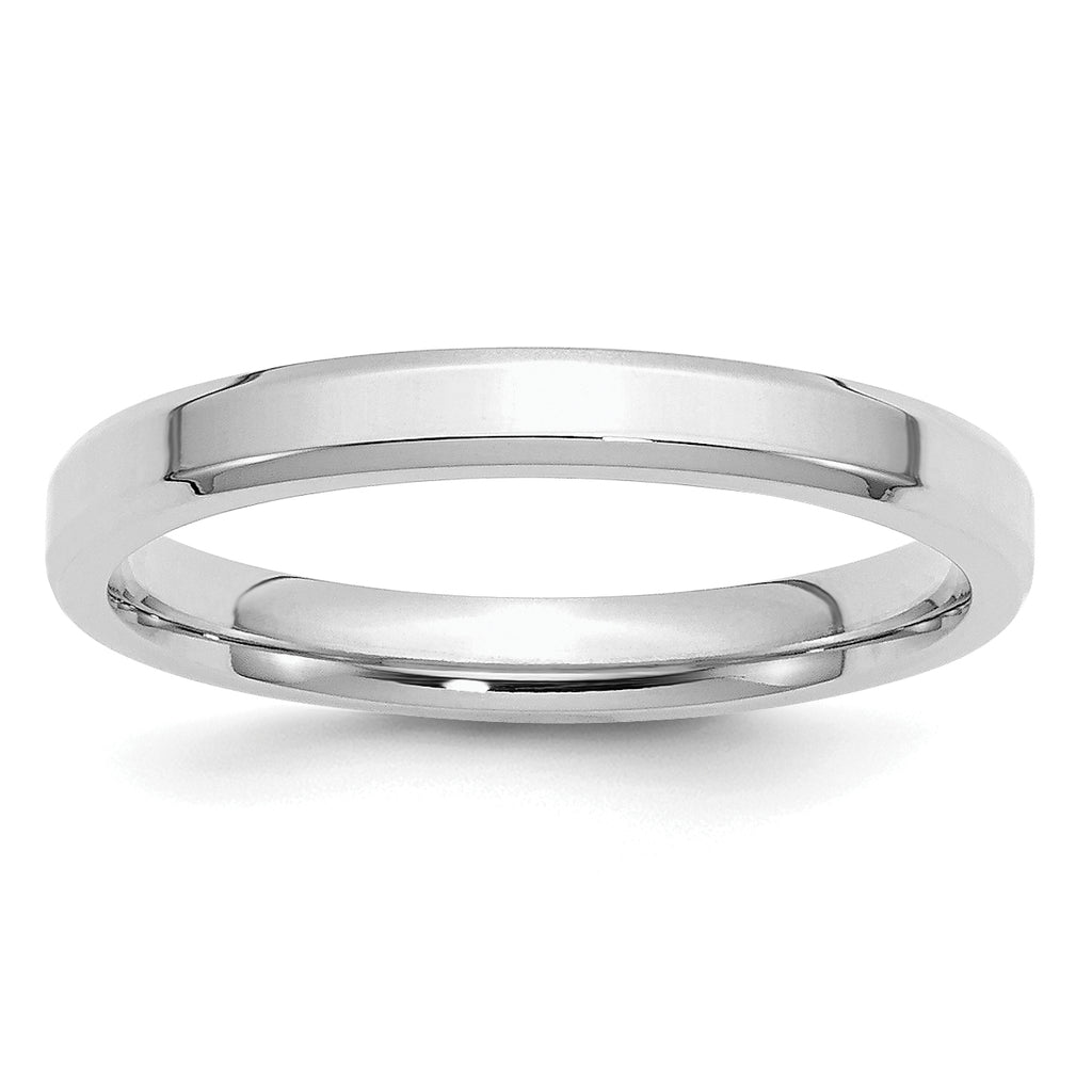 Sterling Silver Rhodium-plated 3mm Bevel Edge Band