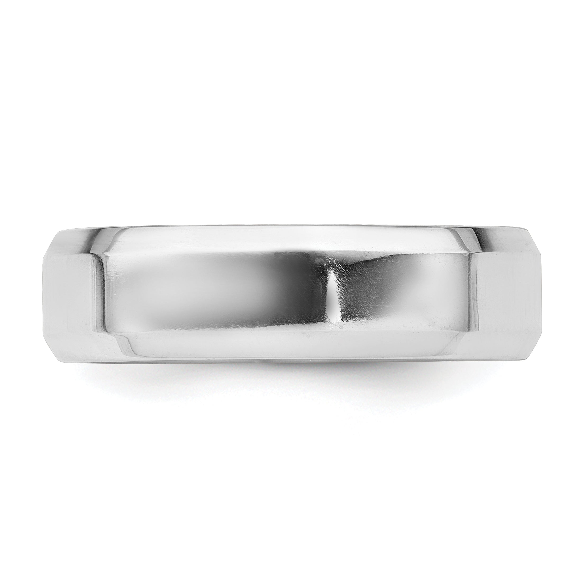 Sterling Silver Rhodium-plated 6mm Bevel Edge Size 13.5 Band