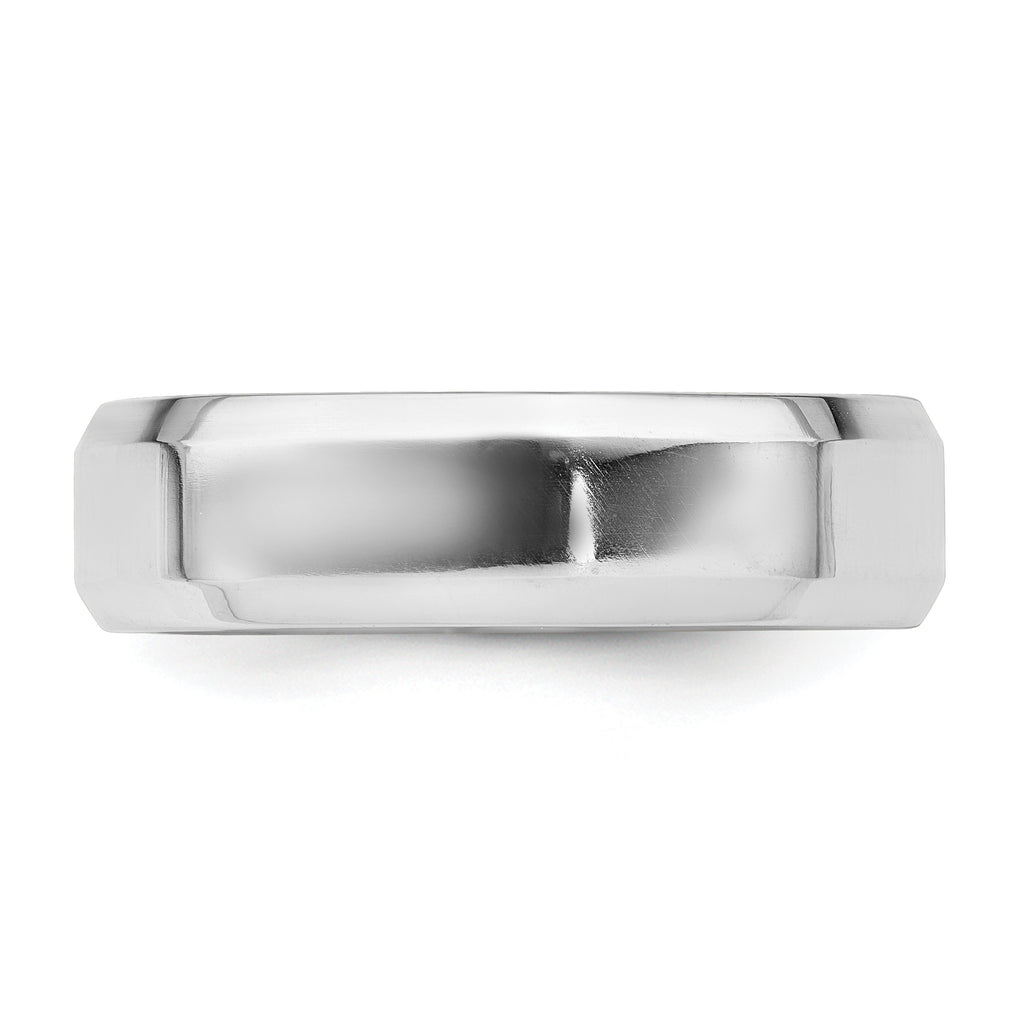 Sterling Silver Rhodium-plated 6mm Bevel Edge Size 13.5 Band
