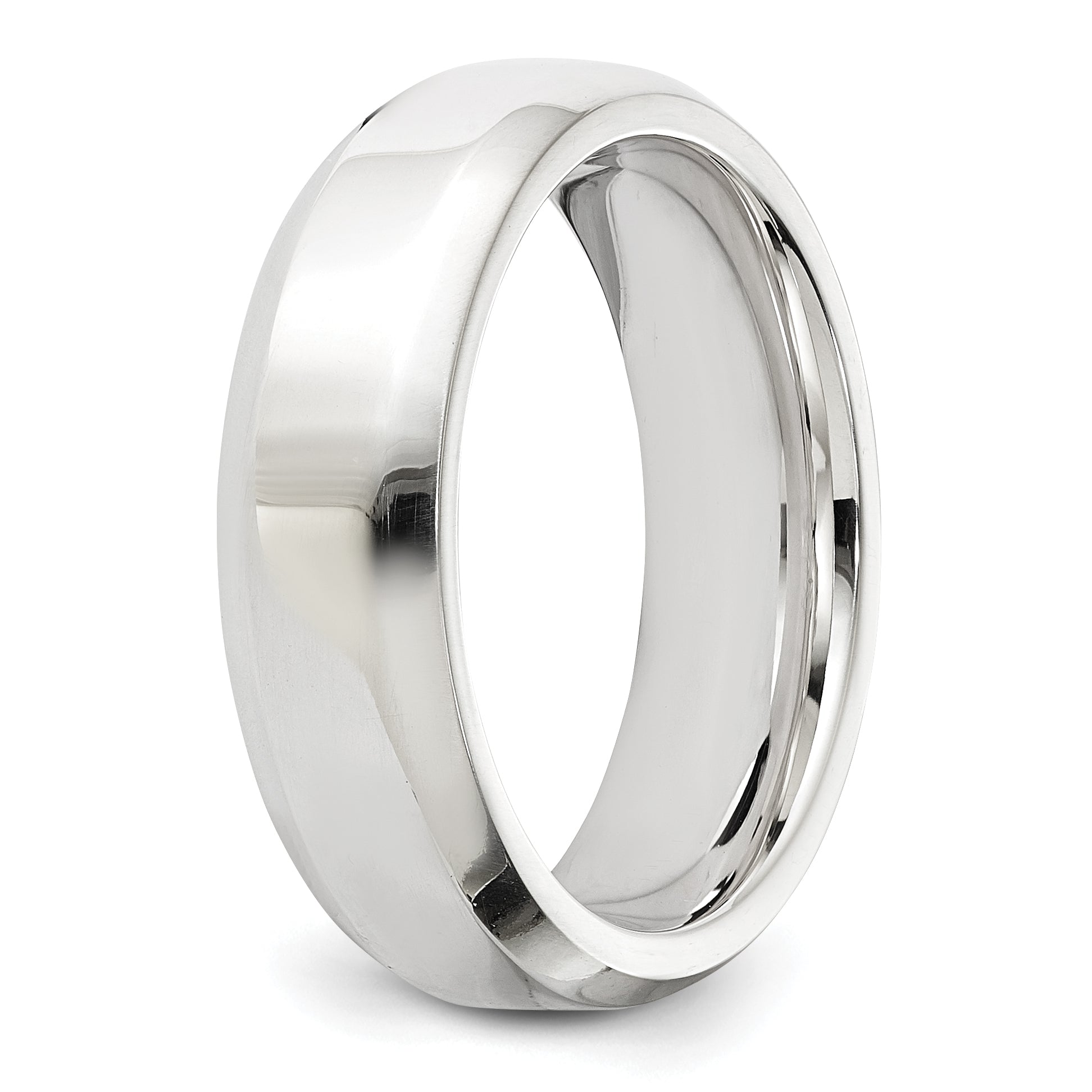 Sterling Silver Rhodium-plated 6mm Bevel Edge Size 13.5 Band