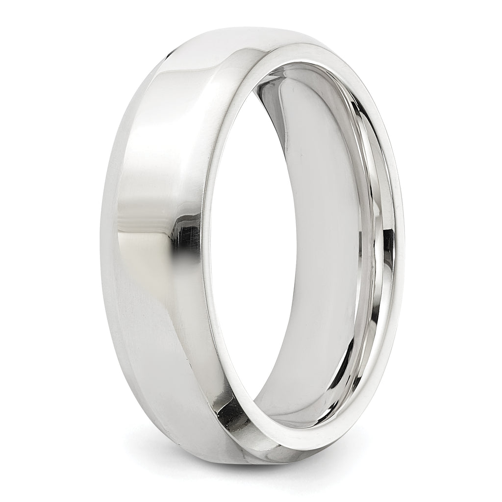 Sterling Silver Rhodium-plated 6mm Bevel Edge Size 13.5 Band