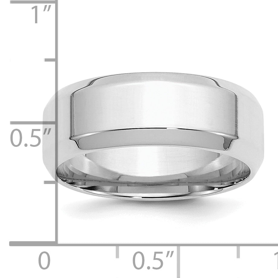 Sterling Silver Rhodium-plated 8mm Bevel Edge Band
