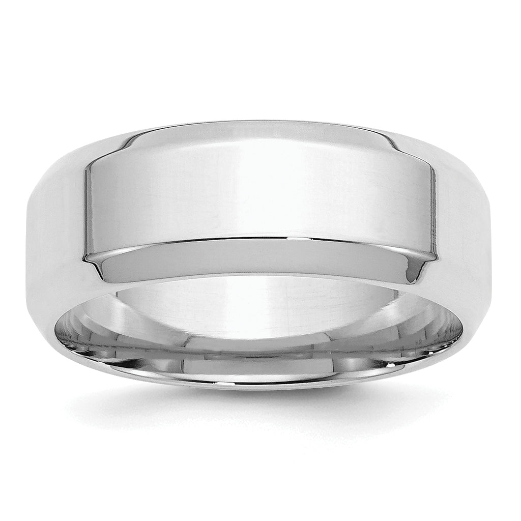 Sterling Silver Rhodium-plated 8mm Bevel Edge Band