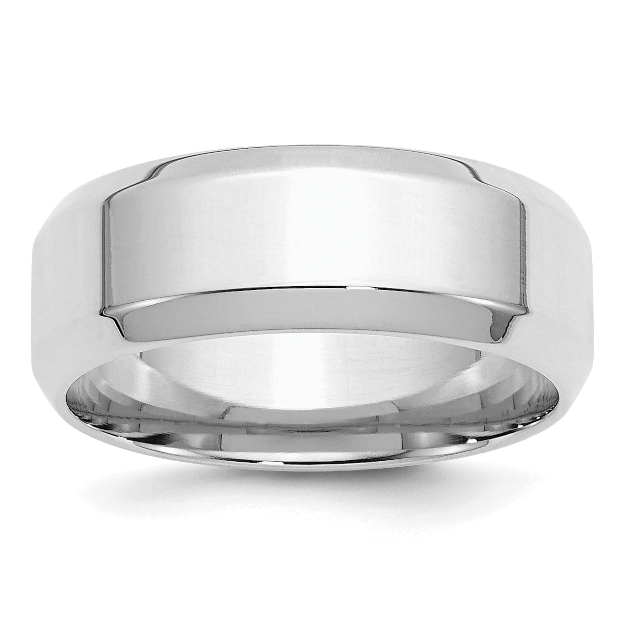 Sterling Silver Rhodium-plated 8mm Bevel Edge Band