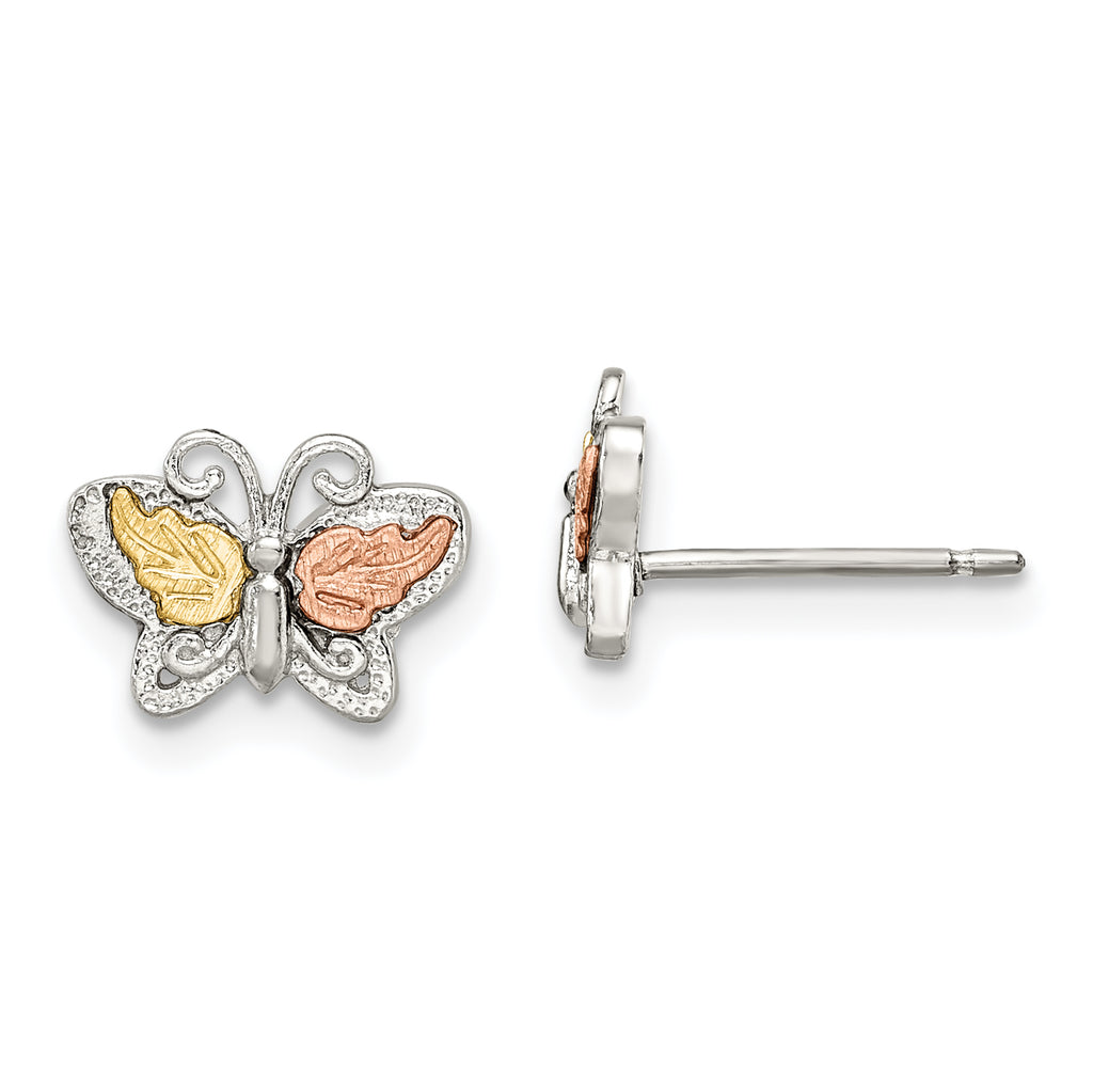 Landstrom's Mt. Rushmore Black Hills Sterling Silver 12K Gold Accents Butterfly Post Stud Earrings