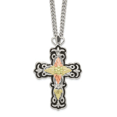 Landstrom's Mt. Rushmore Black Hills Sterling Silver 12K Gold Accents Antiqued Cross 18 inch Spring Ring Clasp Necklace