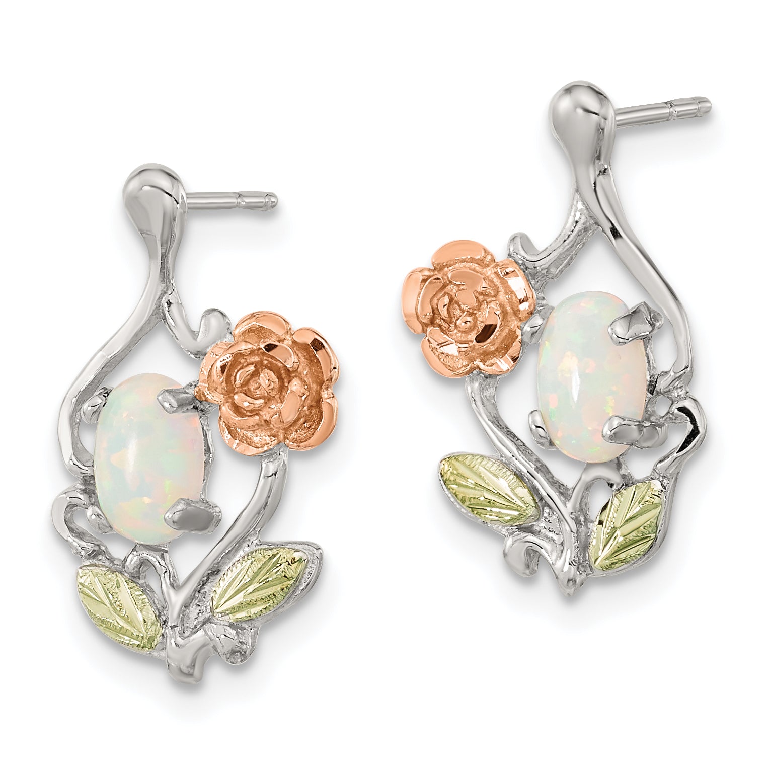 Landstrom's Mt. Rushmore Black Hills Sterling Silver 12K Gold Accents Rose and Lab Created White Opal Post Dangle Earrings Secondary image
