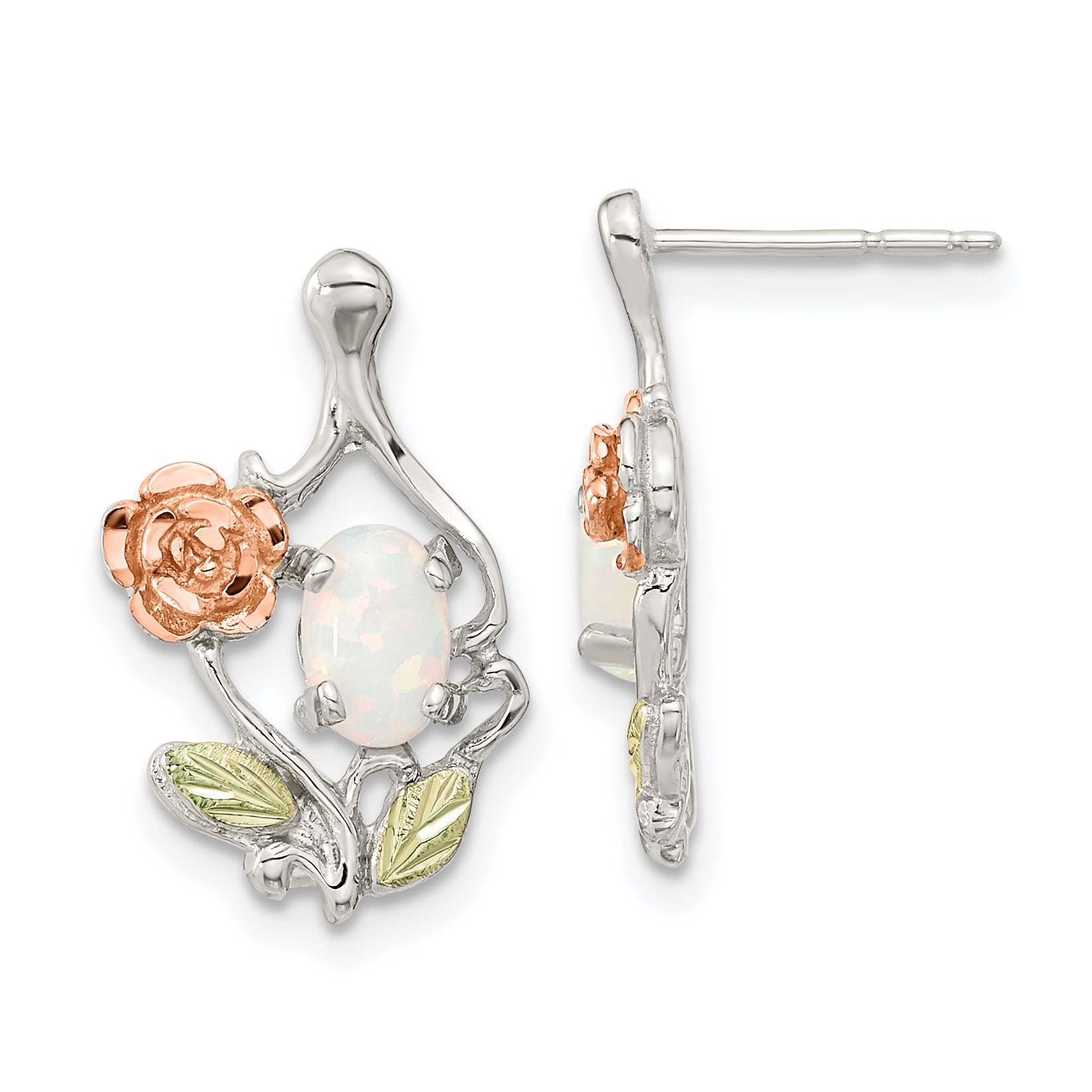 Landstrom's Mt. Rushmore Black Hills Sterling Silver 12K Gold Accents Rose and Lab Created White Opal Post Dangle Earrings Main image