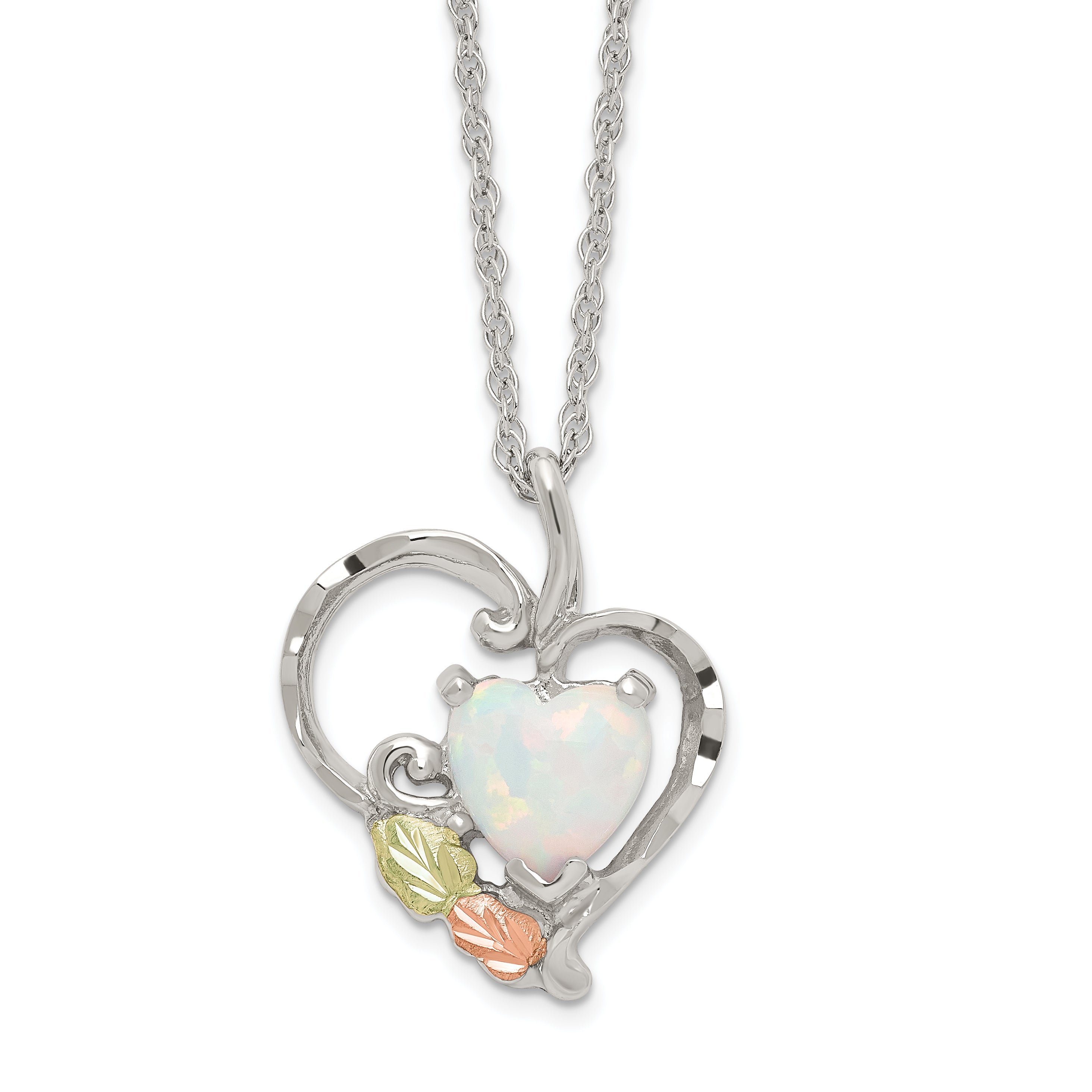 Landstrom's Mt. Rushmore Black Hills Sterling Silver 12K Gold Accents Lab Created White Opal Heart 18 inch Spring Ring Clasp Necklace Main image