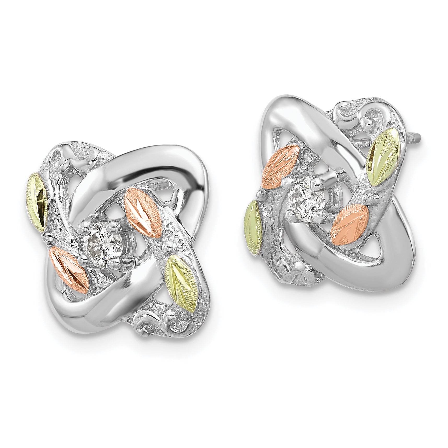 Sterling Silver Rhod-pltd w/12K Accents Diamond Love Knot Post Earrings Secondary image