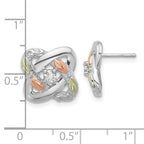 Sterling Silver Rhod-pltd w/12K Accents Diamond Love Knot Post Earrings