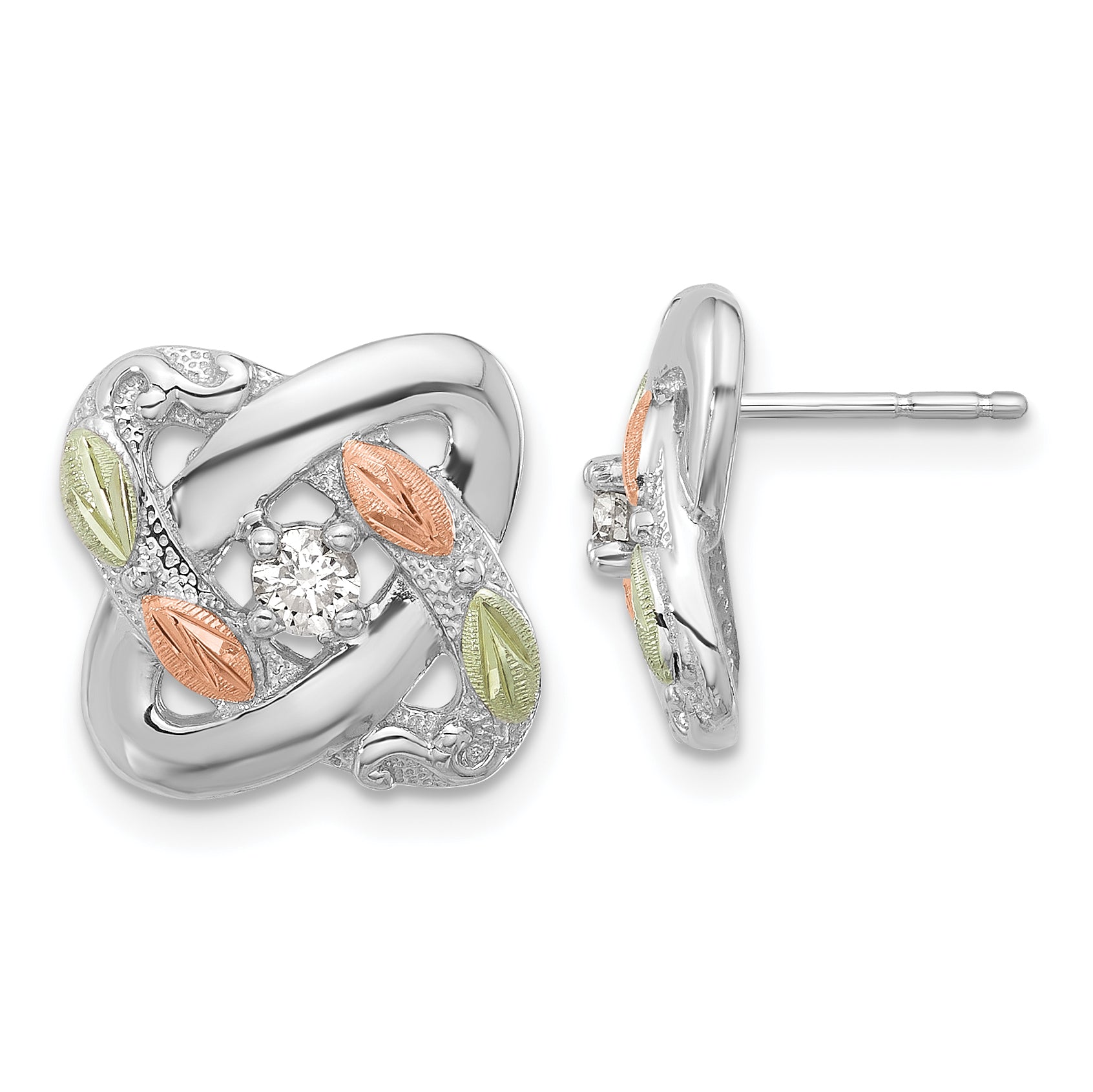 Sterling Silver Rhod-pltd w/12K Accents Diamond Love Knot Post Earrings Main image