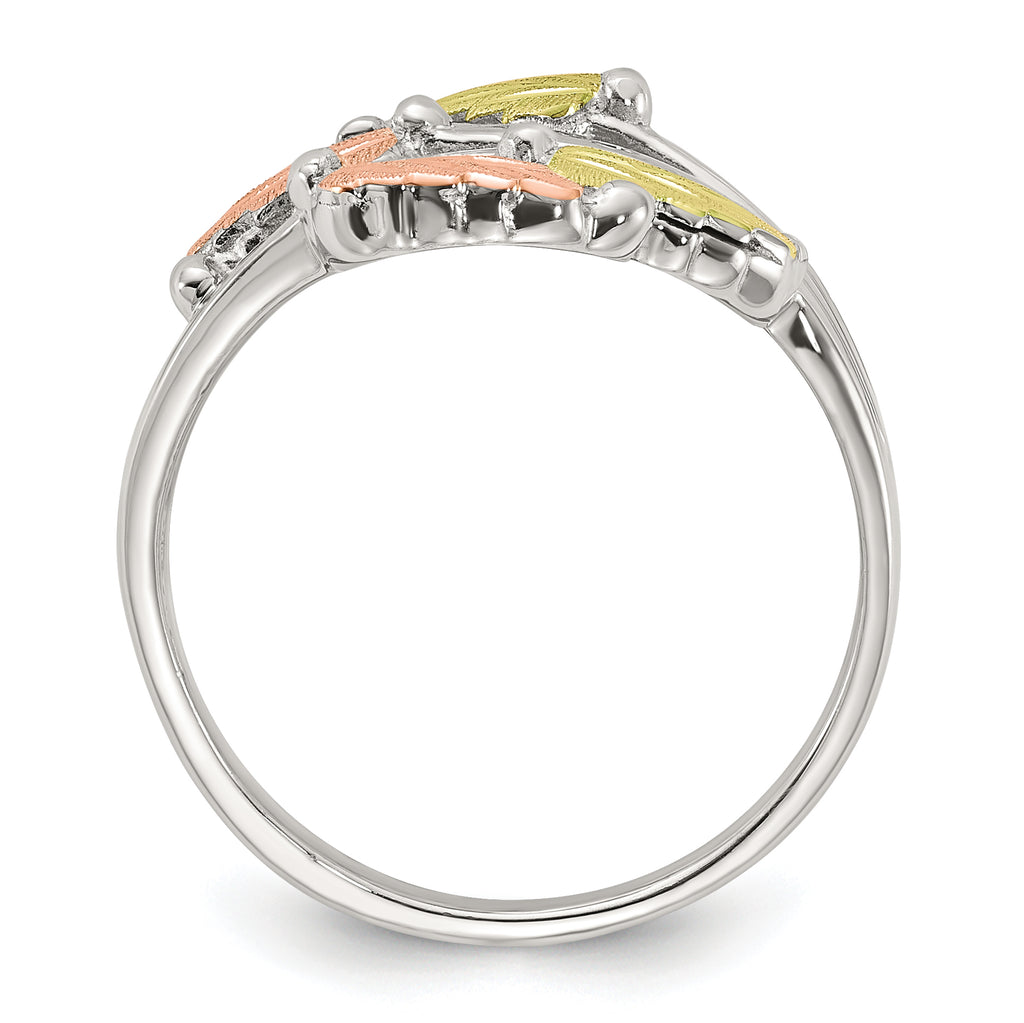 Sterling Silver Rhod-pltd With 12K Accents Black Hills Leaves Bypass Ring