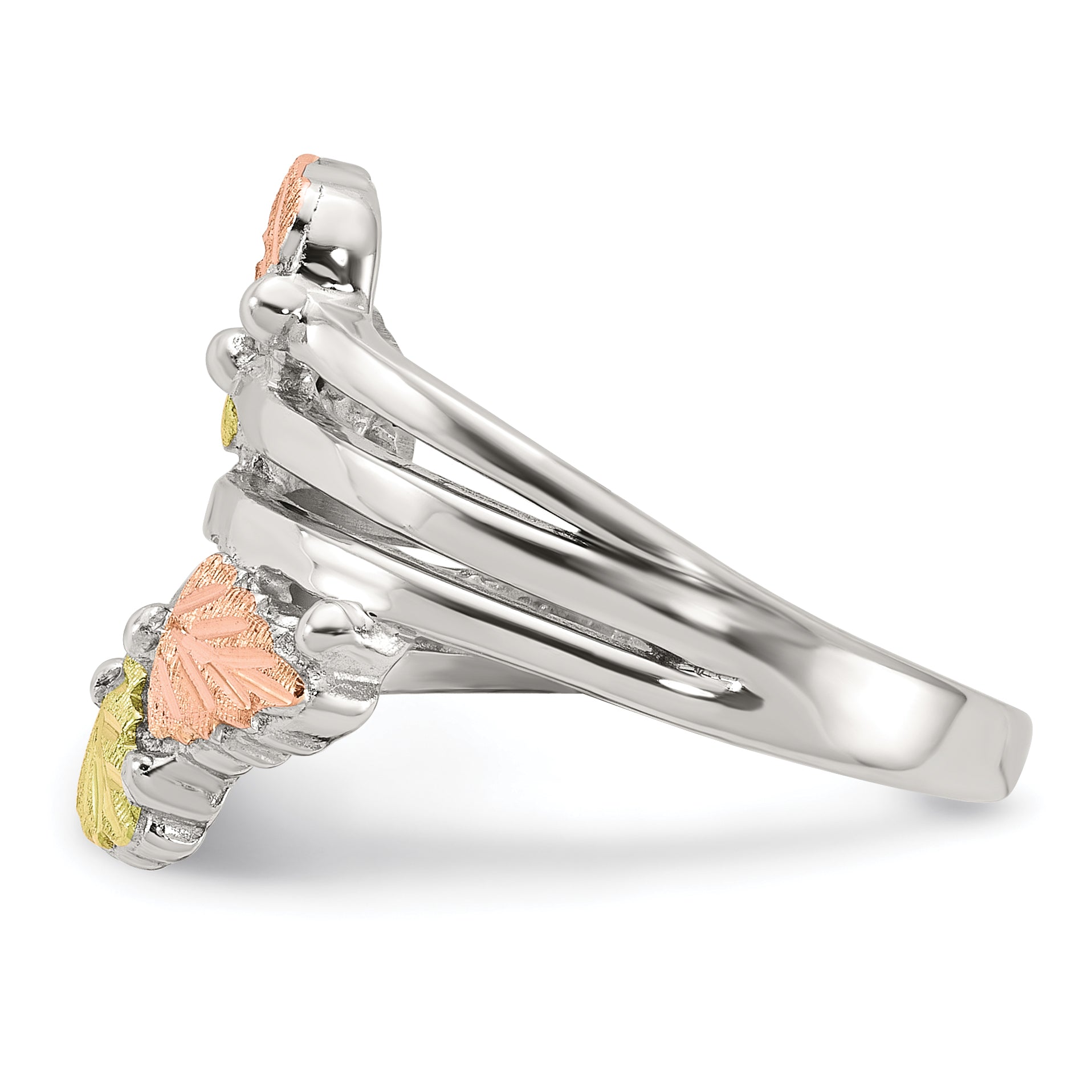 Sterling Silver Rhod-pltd With 12K Accents Black Hills Leaves Bypass Ring