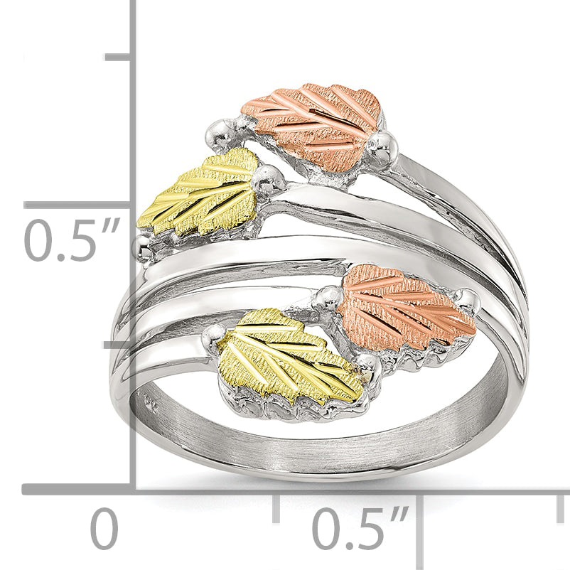 Sterling Silver Rhod-pltd With 12K Accents Black Hills Leaves Bypass Ring