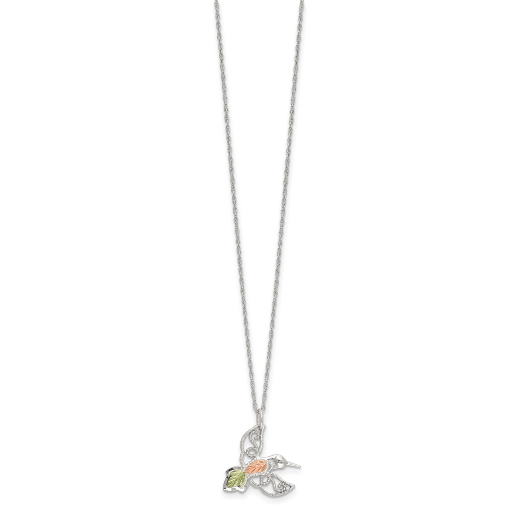 Sterling Silver Rhod-pltd With 12K Accents Hummingbird 18in Necklace