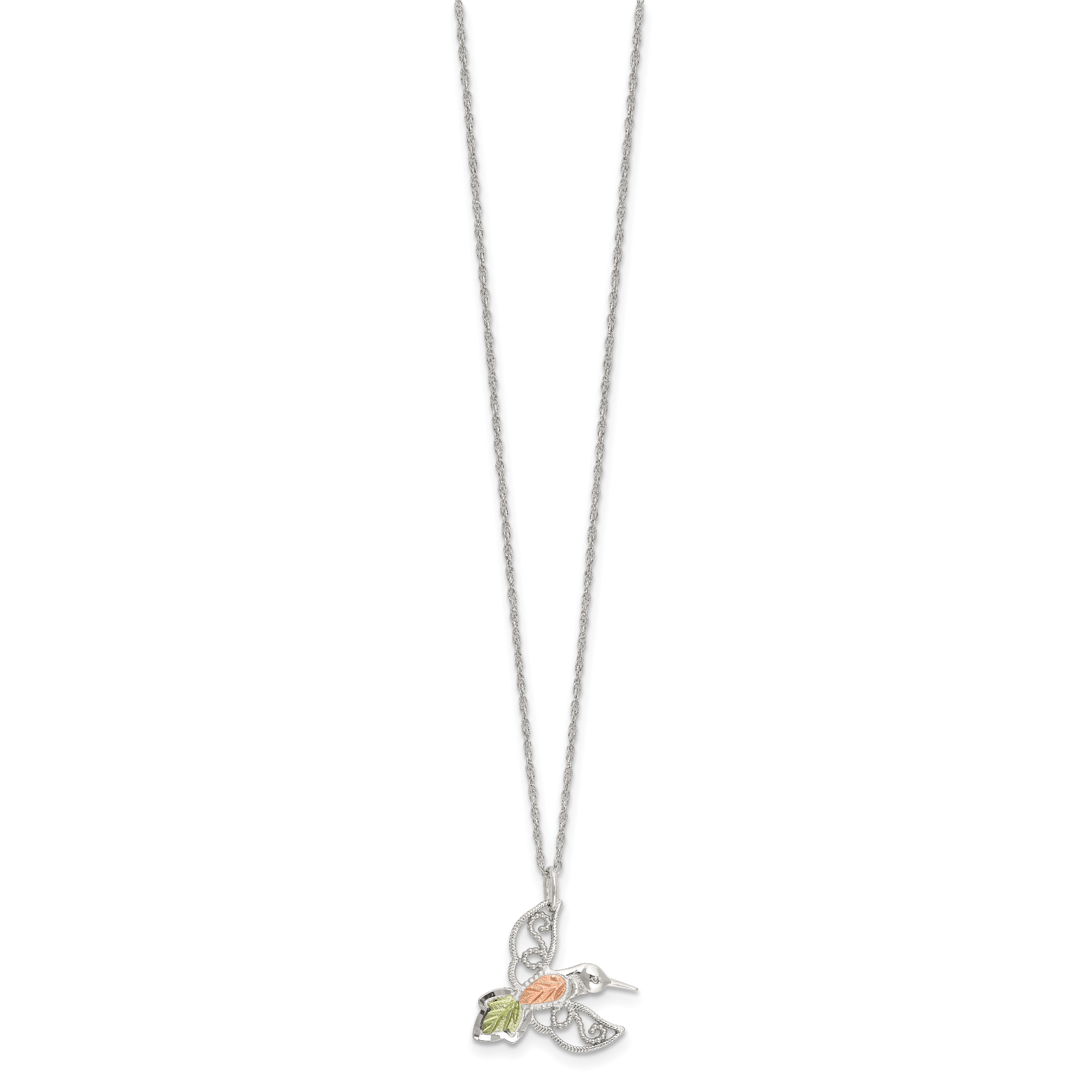 Sterling Silver Rhod-pltd With 12K Accents Hummingbird 18in Necklace