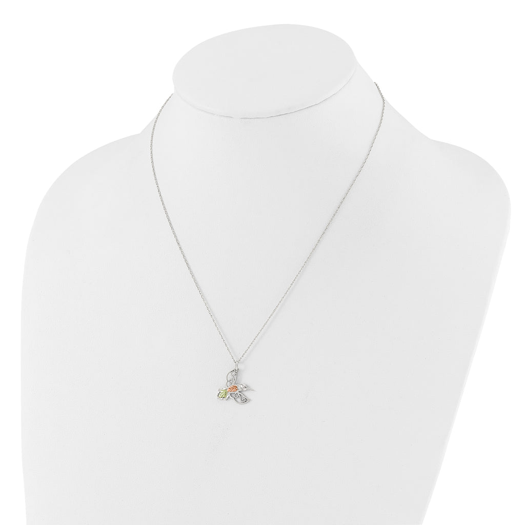 Sterling Silver Rhod-pltd With 12K Accents Hummingbird 18in Necklace