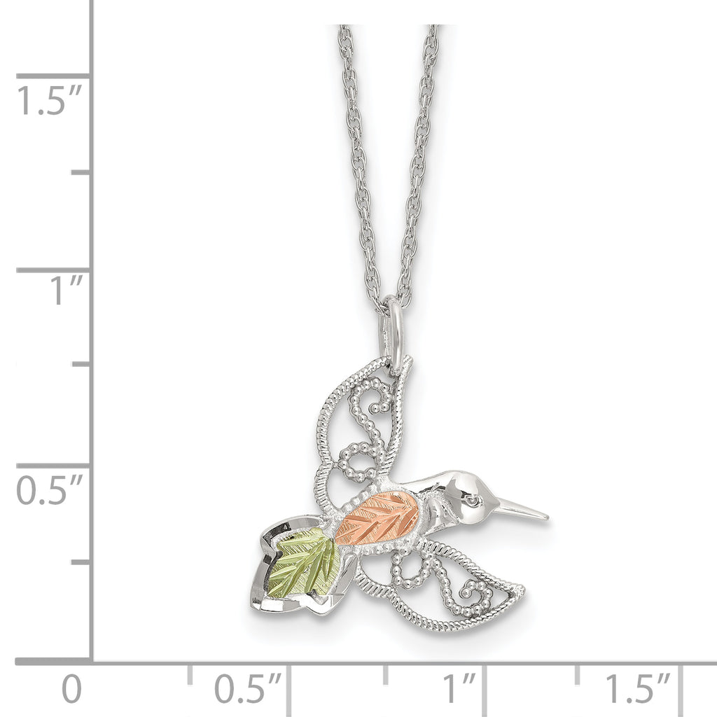 Sterling Silver Rhod-pltd With 12K Accents Hummingbird 18in Necklace