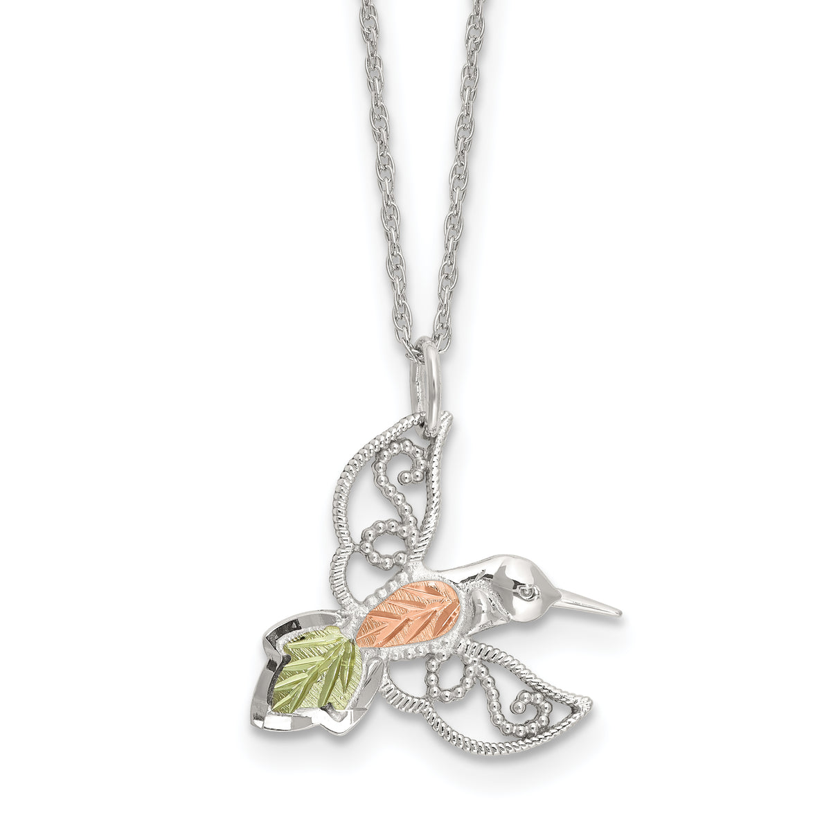 Sterling Silver Rhod-pltd With 12K Accents Hummingbird 18in Necklace