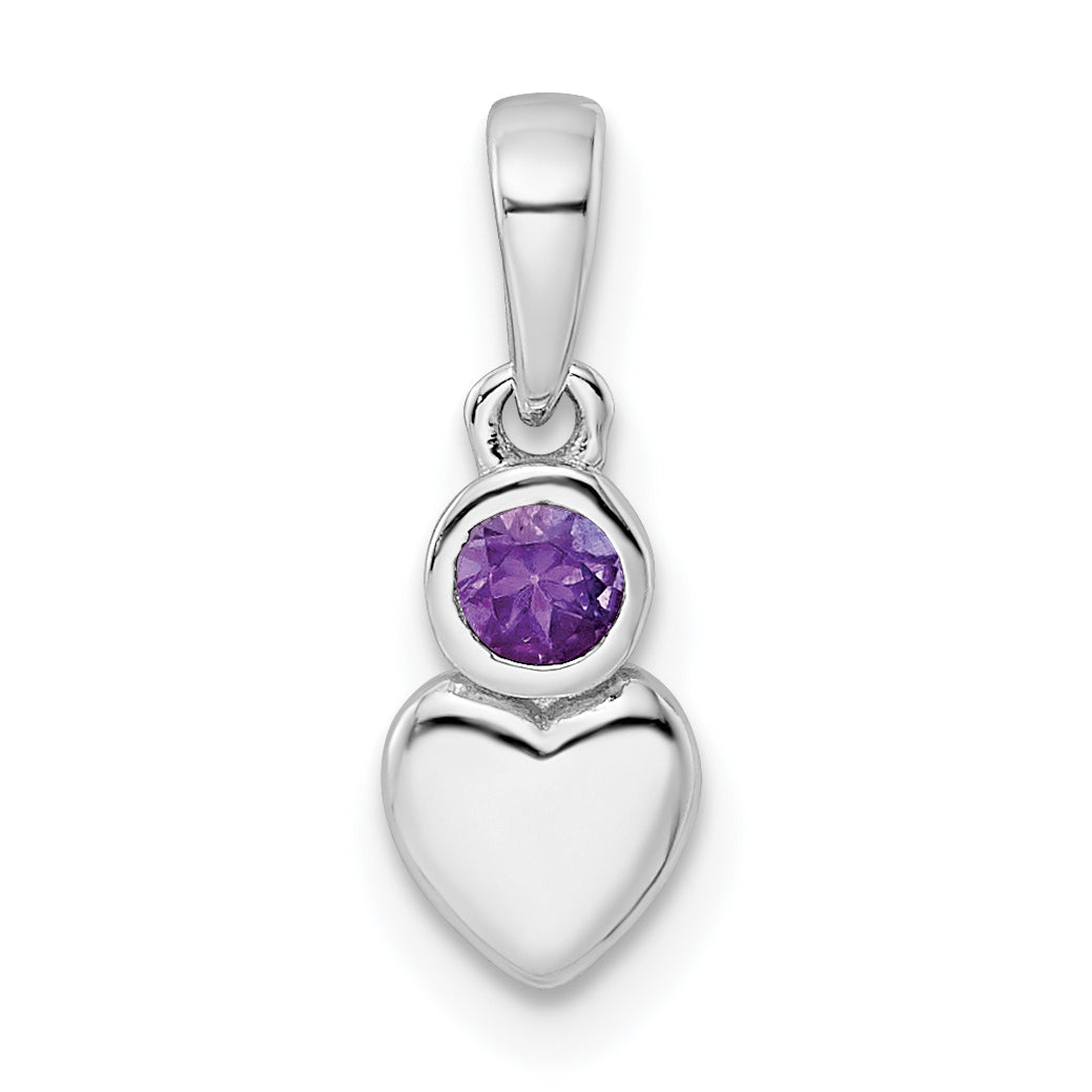 Sterling Silver Rhodium-plated Polished Amethyst Heart Pendant Main image
