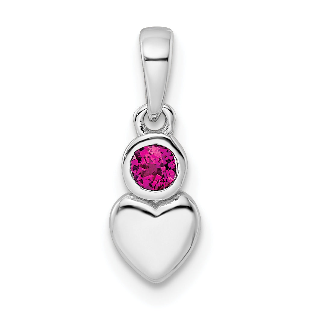Sterling Silver Rhodium-plated Polished Created Ruby Heart Pendant Main image