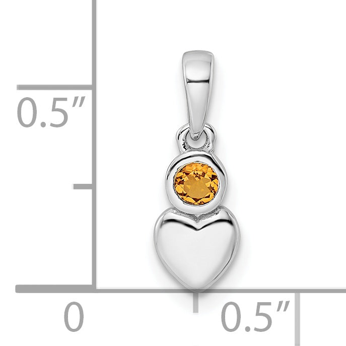 Sterling Silver Rhodium-plated Polished Citrine Heart Pendant
