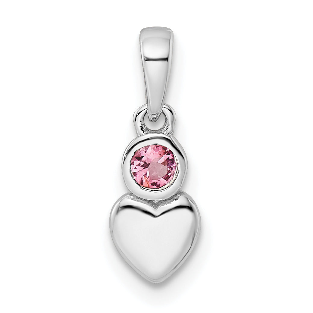 Sterling Silver Rhodium-plated Polished Pink Tourmaline Heart Pendant Main image