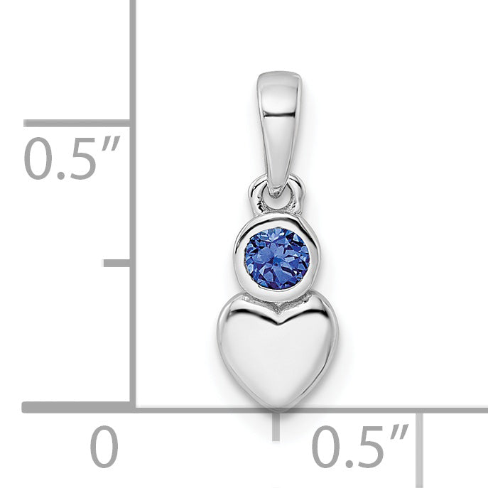 Sterling Silver Rhodium-plated Lab Created Sapphire Heart Pendant