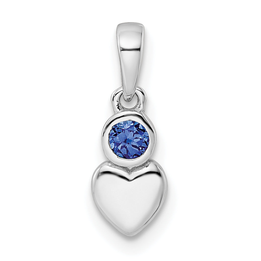 Sterling Silver Rhodium-plated Lab Created Sapphire Heart Pendant Main image