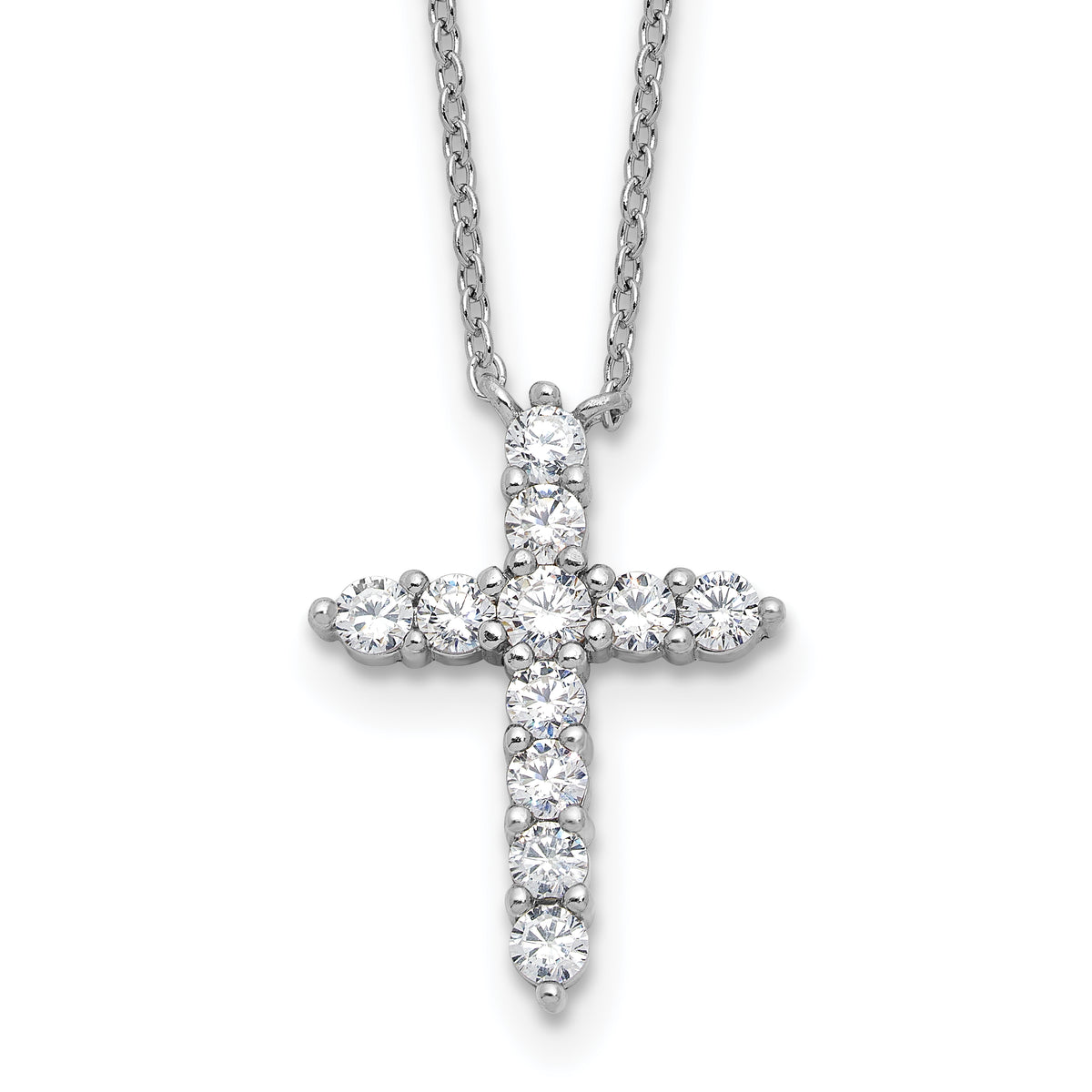 SSRhodium-Rhodium-Plated CZ April Birthstone Cross 16in With 2 Inch Extention Necklace