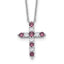 SSRhodium-Rhodium-Plated Purple CZ February Birthstone Cross With 2 Inch Extention Necklace