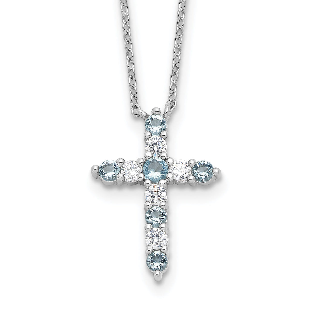 Ss Lt March Blue Cubic Zirconia Birthstone Necklace in Sterling Silver, 15 Inch - Sophia Jewelers Main image