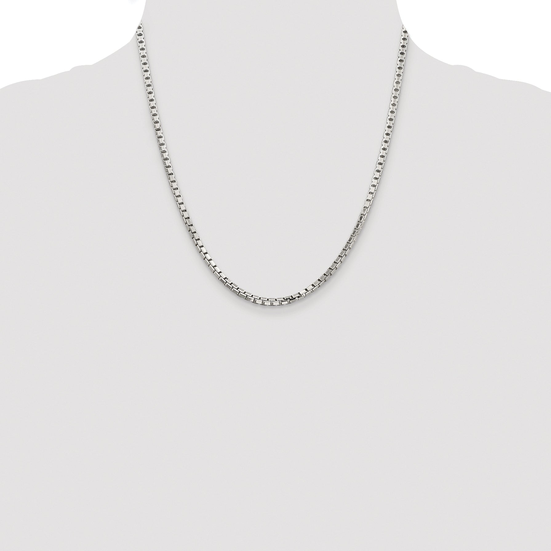Sterling Silver Rhodium-plated 2.9mm 8 Sided Diamond-cut Box Chain