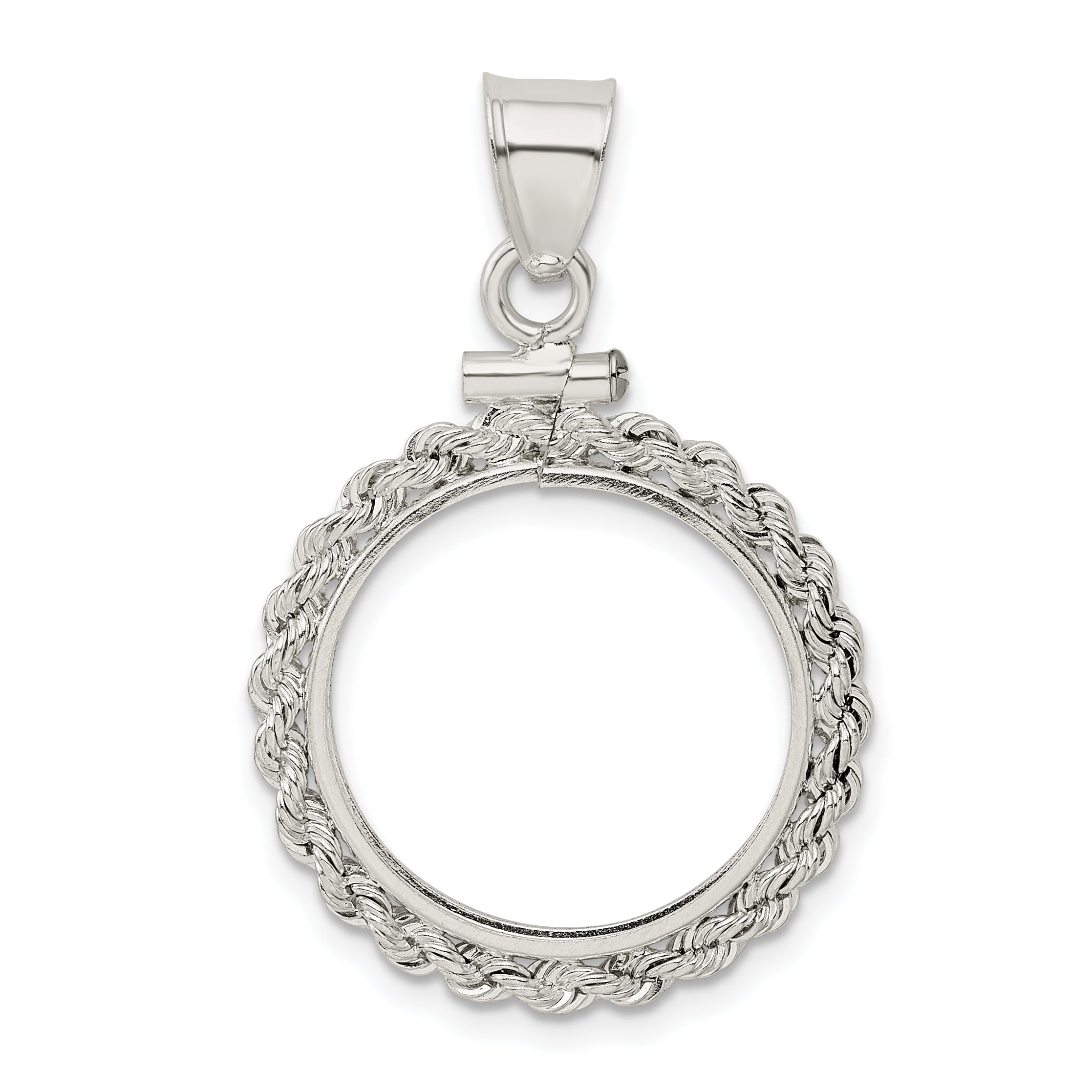 Wideband Distinguished Coin Jewelry Sterling Silver Polished Rope 19.1 x 1.5mm $0.01 Screw Top Coin Bezel Pendant
