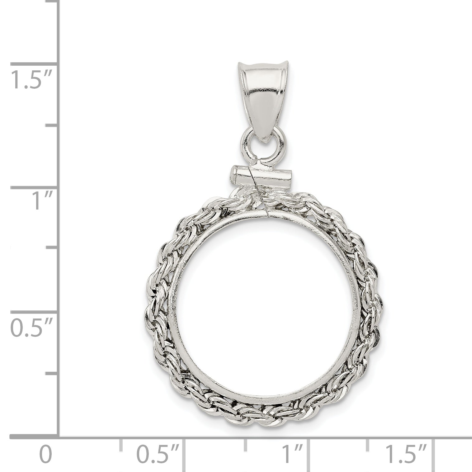 Wideband Distinguished Coin Jewelry Sterling Silver Polished Rope 19.1 x 1.5mm $0.01 Screw Top Coin Bezel Pendant