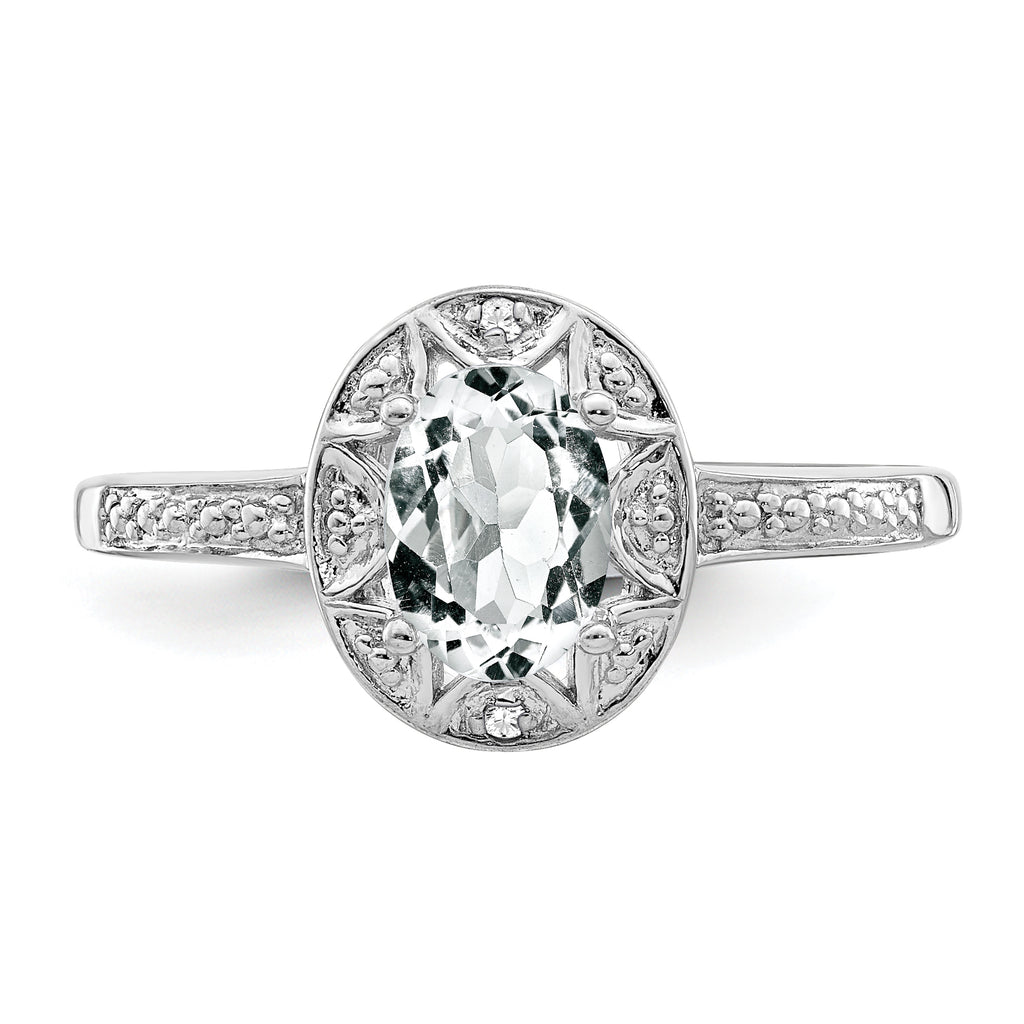 Sterling Silver Rhodium-plated Diam. & White Topaz Ring