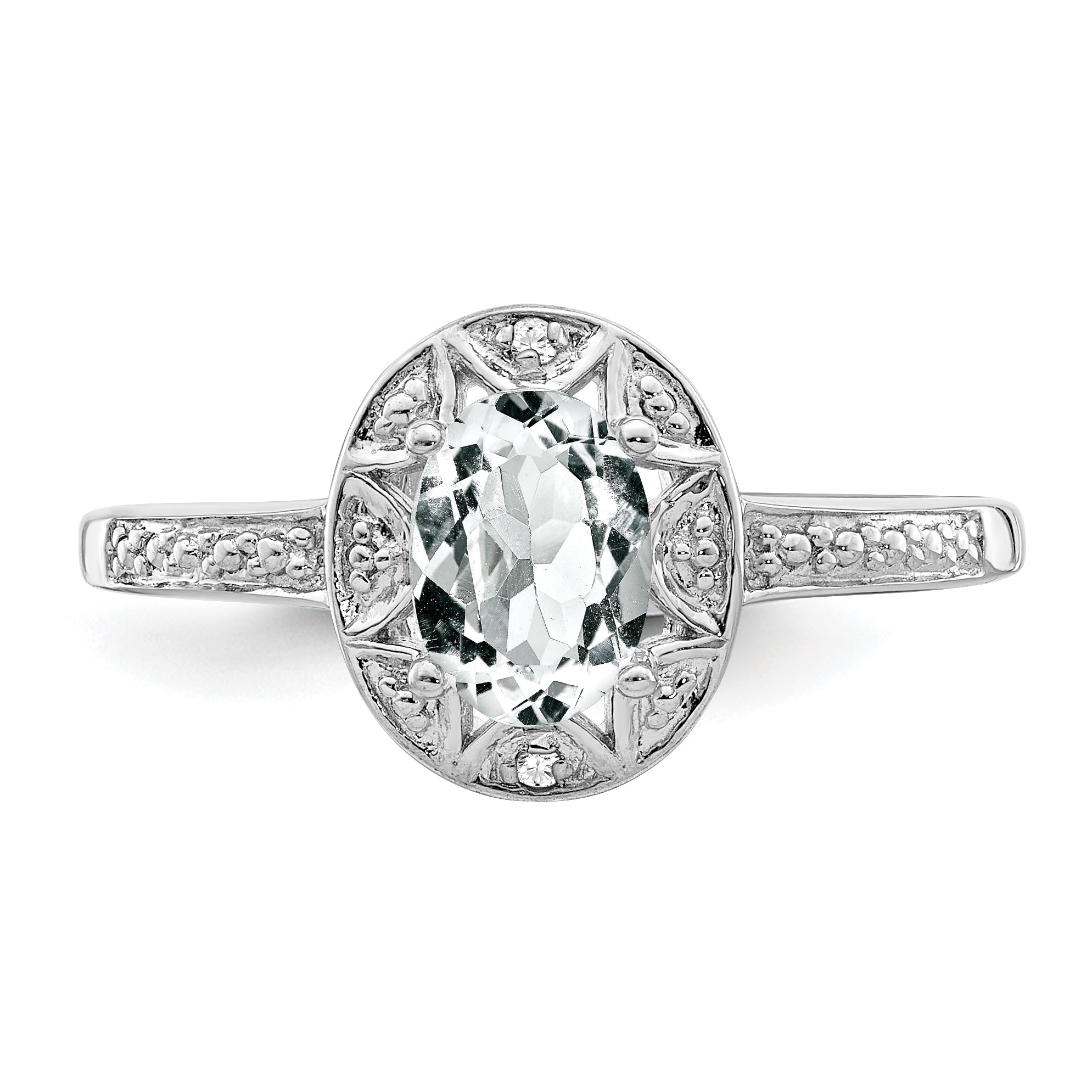 Sterling Silver Rhodium-plated Diam. & White Topaz Ring