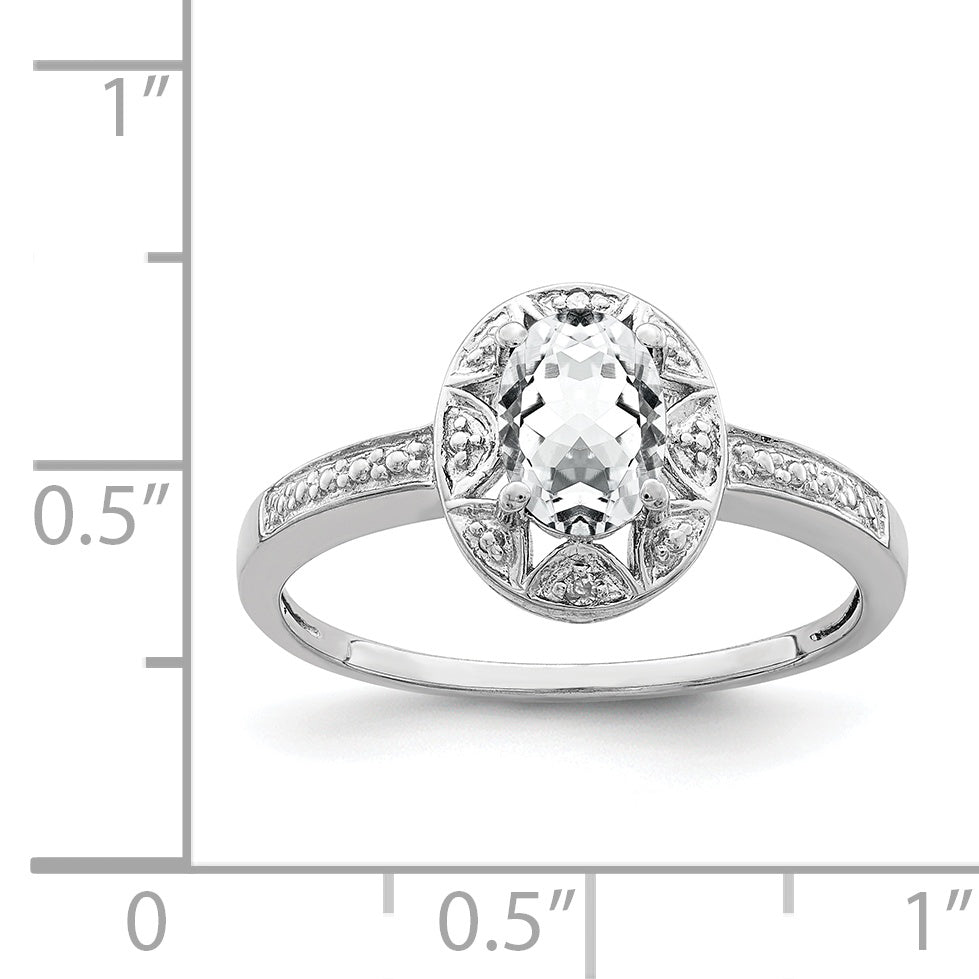 Sterling Silver Rhodium-plated Diam. & White Topaz Ring