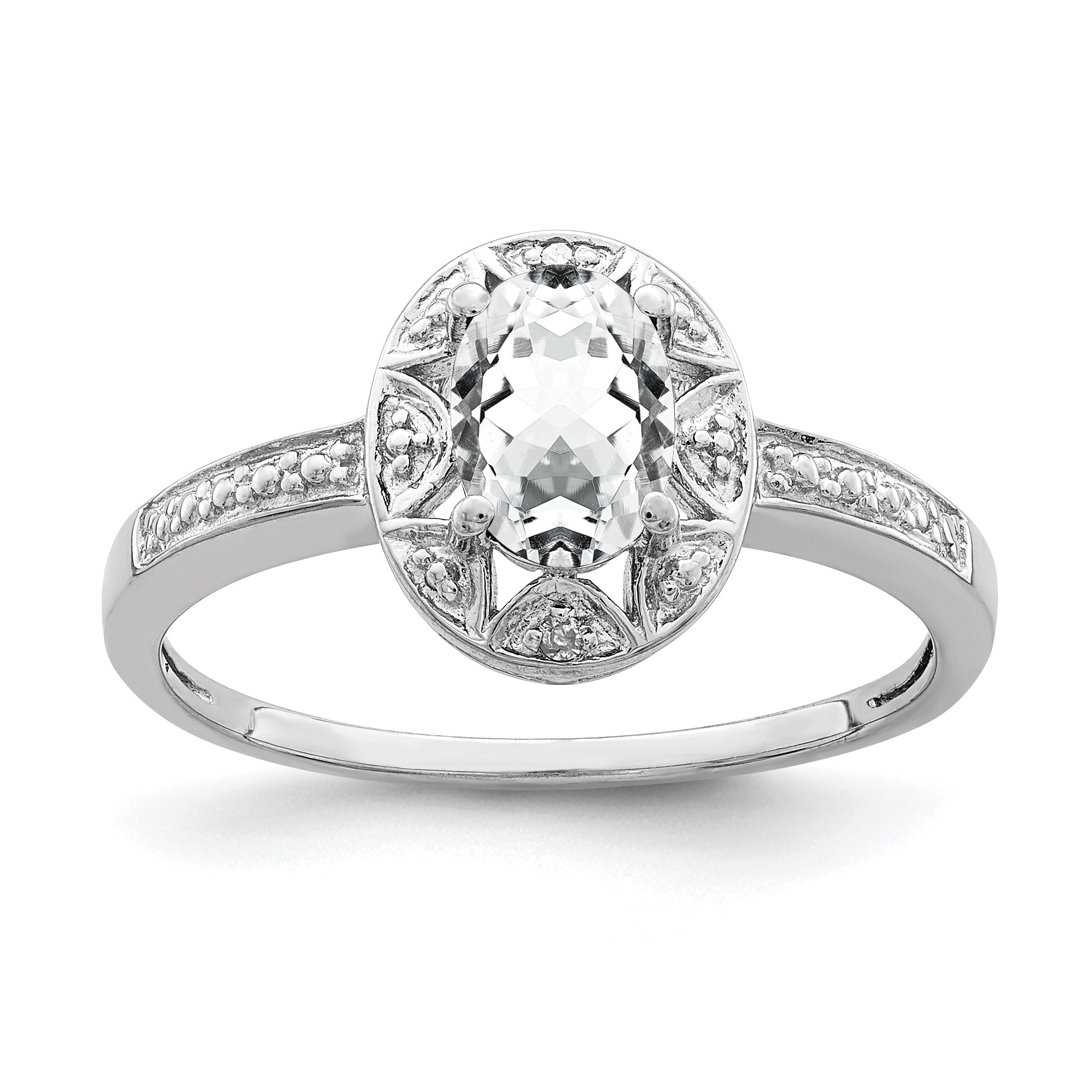 Sterling Silver Rhodium-plated Diam. & White Topaz Ring Main image