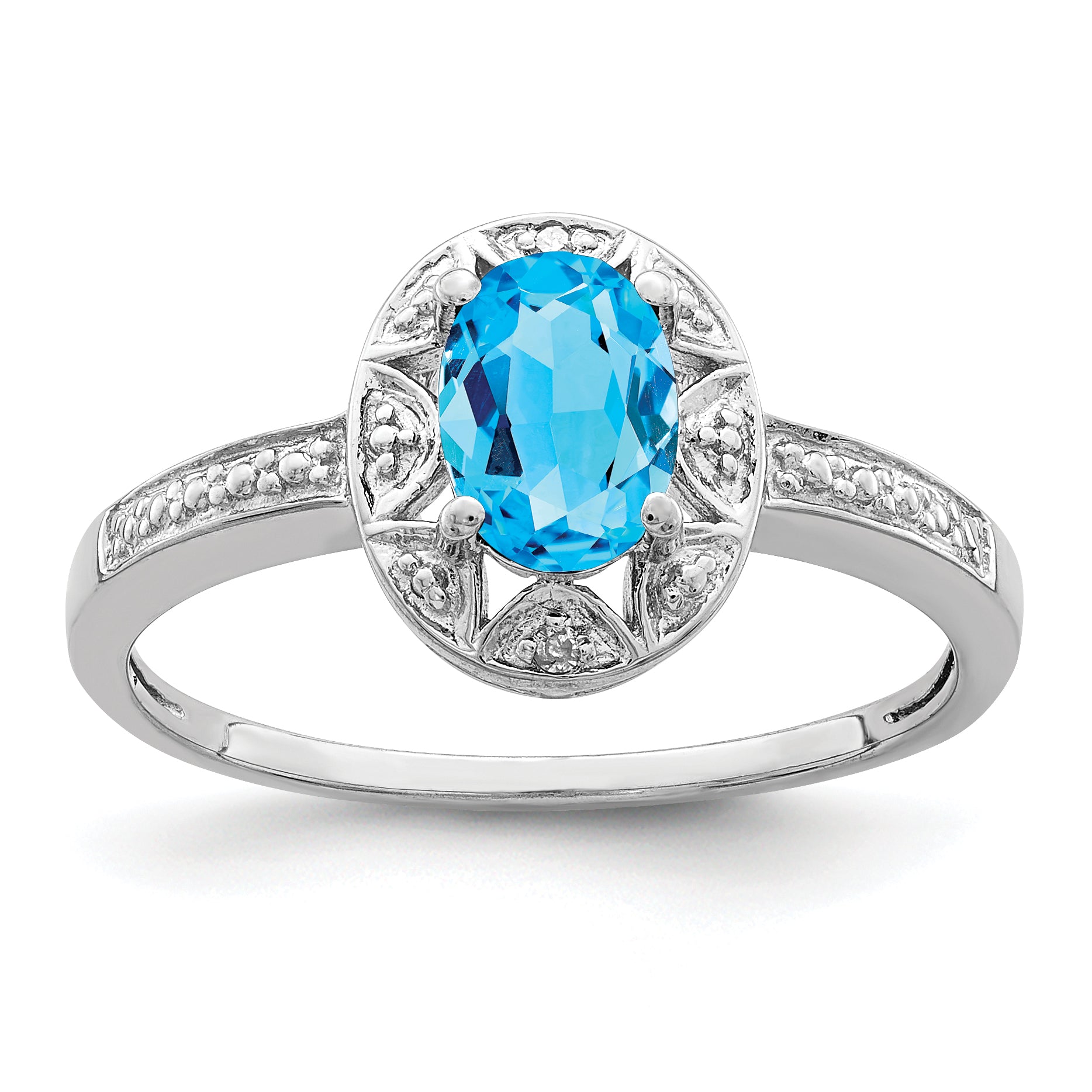 Sterling Silver Rhodium-plated Diam. & Blue Topaz Ring Main image