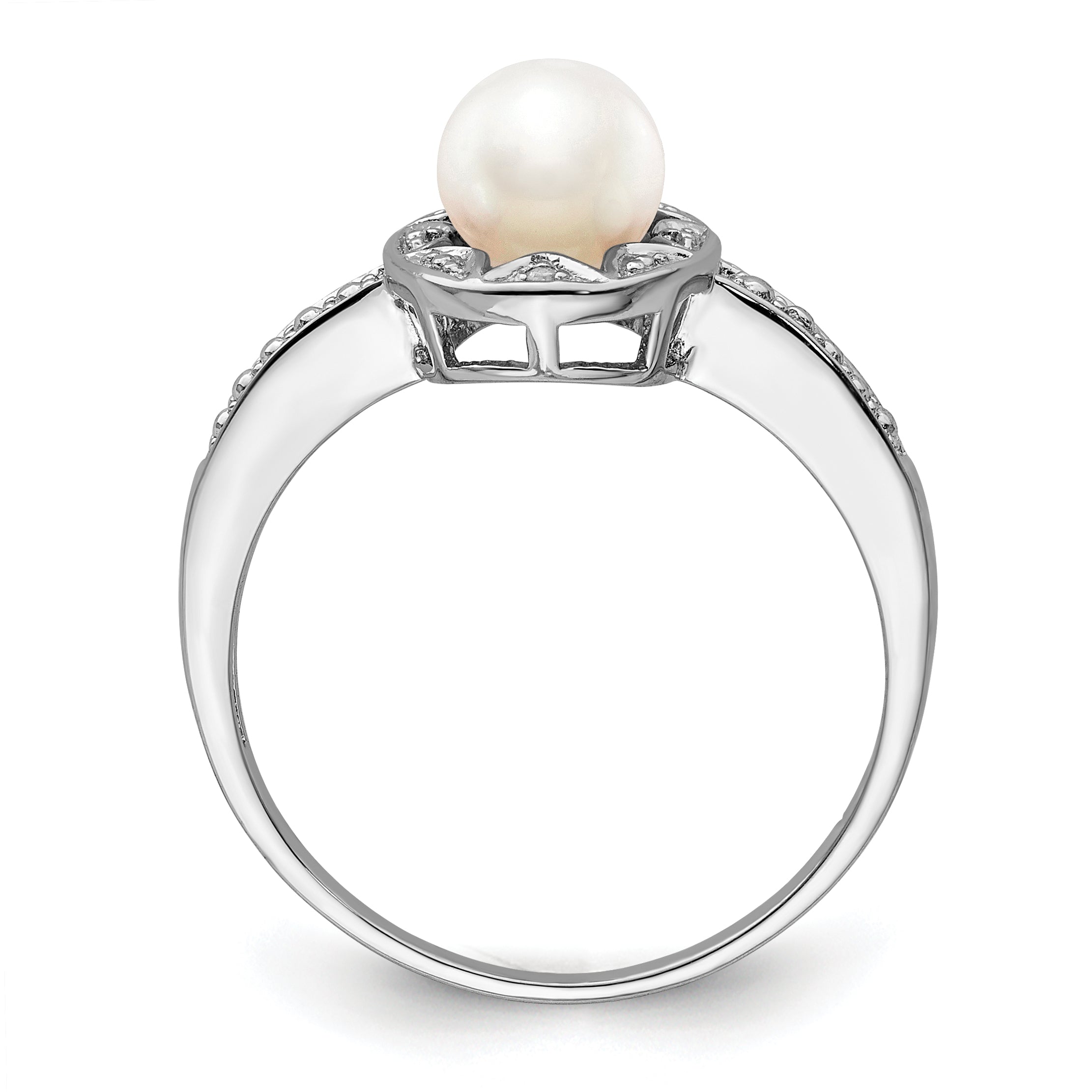 Sterling Silver Rhodium-plated Diam. & FW Cultured Pearl Ring Secondary image