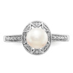 Sterling Silver Rhodium-plated Diam. & FW Cultured Pearl Ring