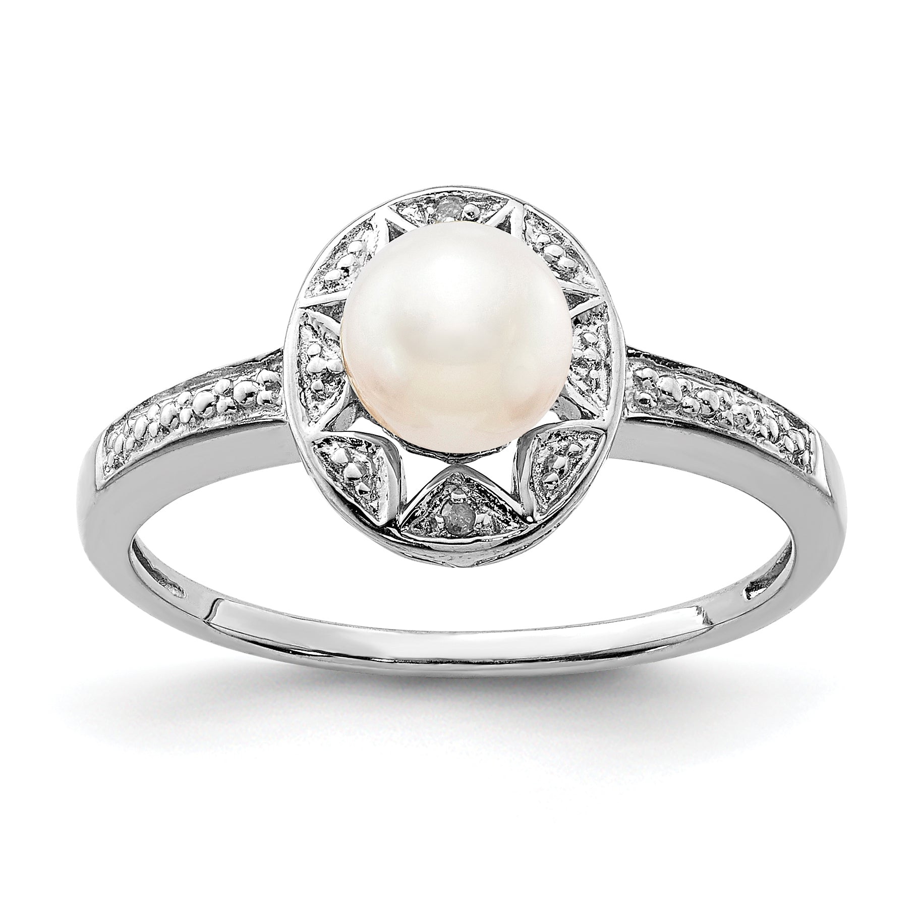 Sterling Silver Rhodium-plated Diam. & FW Cultured Pearl Ring Main image