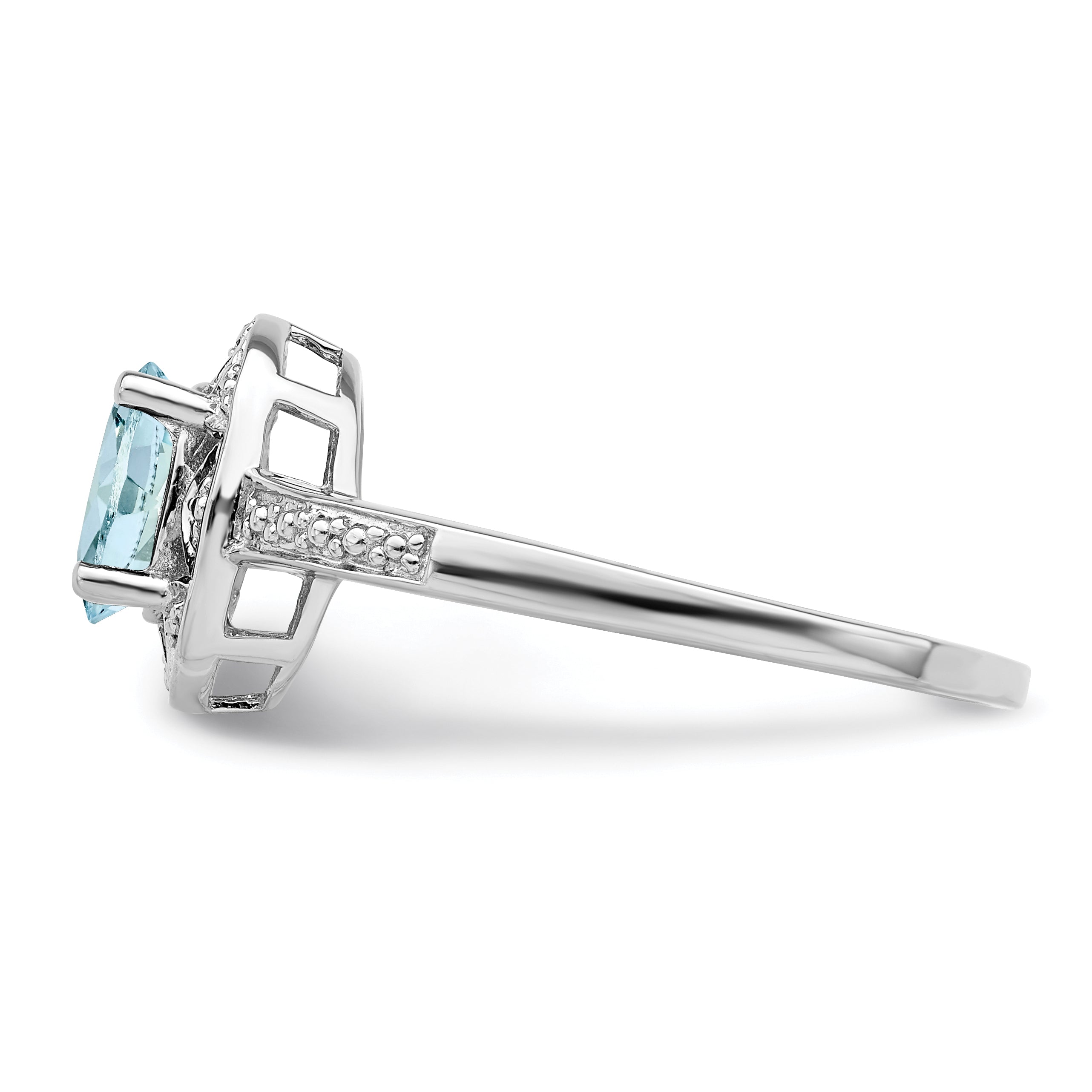 Sterling Silver Rhodium-Plated Diamond & Aquamarine Ring Secondary image