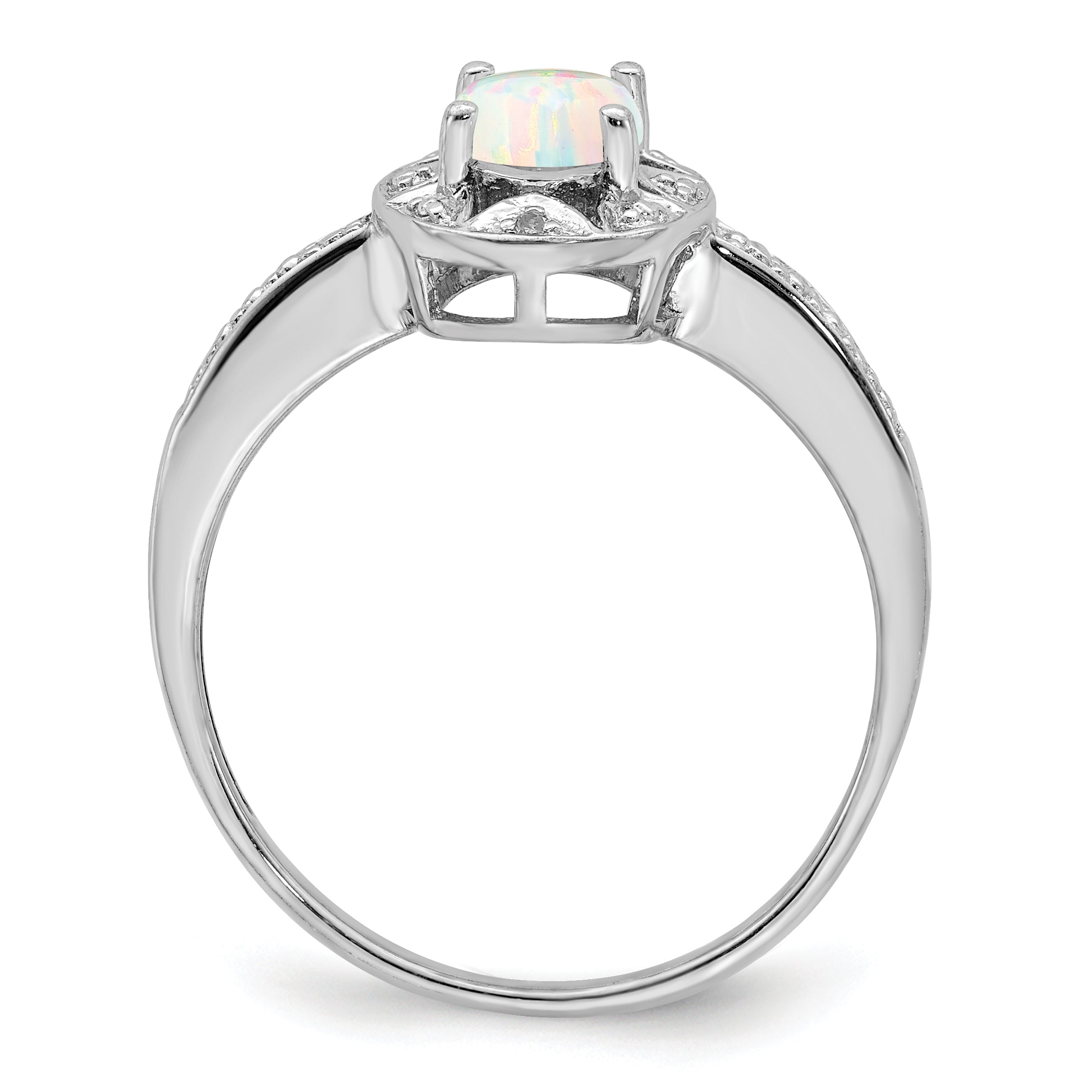 Sterling Silver Rhodium-plated Diam. & Created Opal Ring