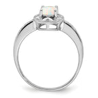 Sterling Silver Rhodium-plated Diam. & Created Opal Ring