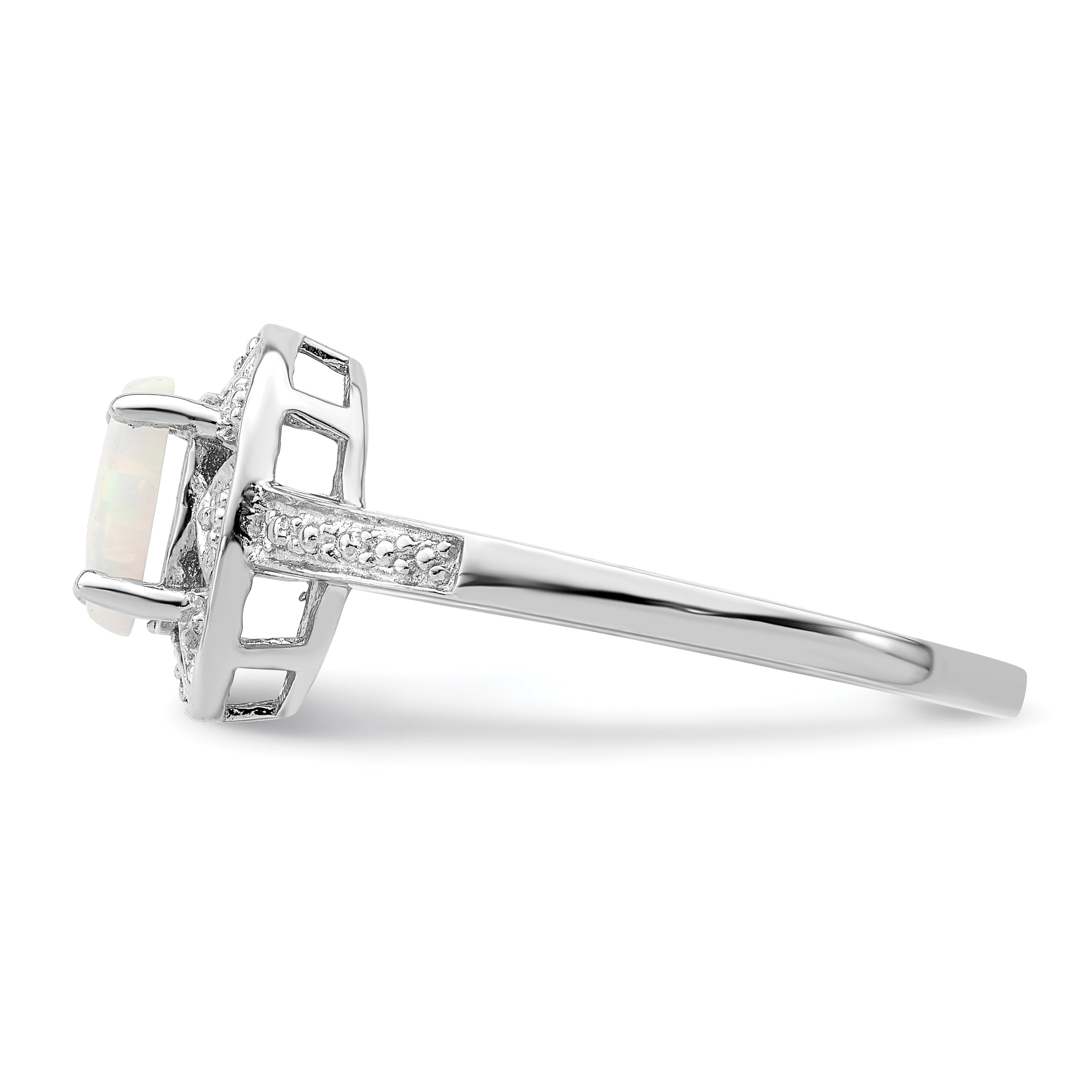 Sterling Silver Rhodium-plated Diam. & Created Opal Ring